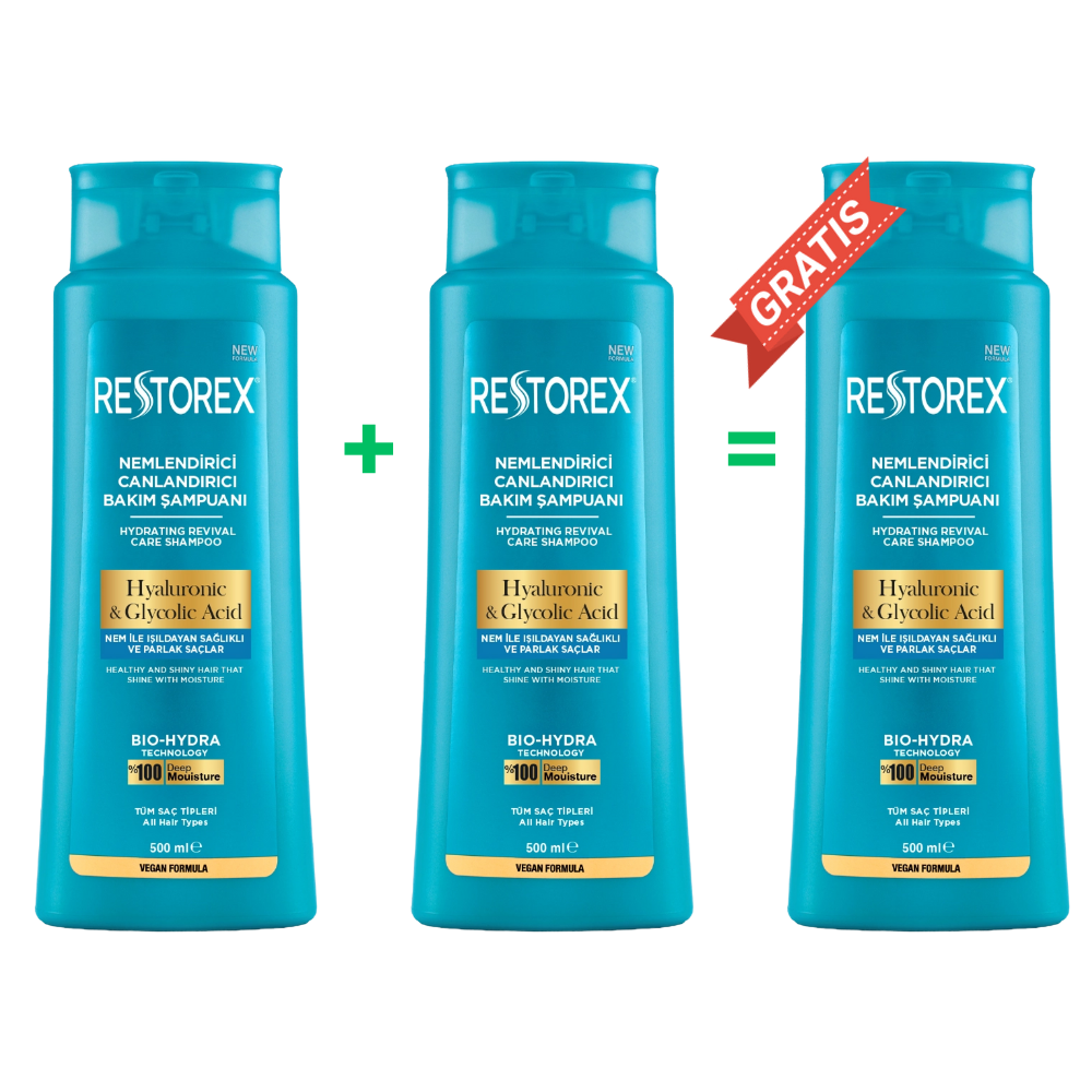 BUY 2 GET 1 FREE RESTOREX HYALURONIC & GLYCOLIC ACID SHAMPOO-1